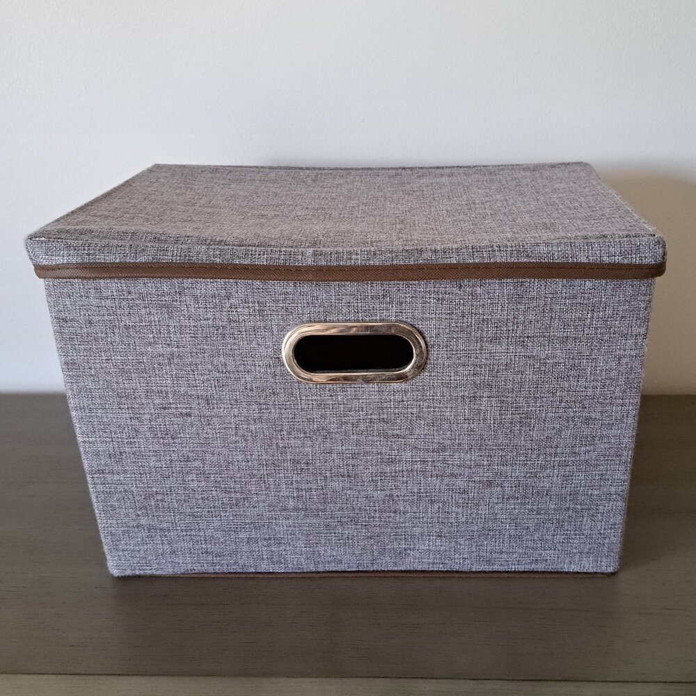 4 Large Fabric-Covered Foldable Storage Organizing Boxes Lids & Handles 17x11x11